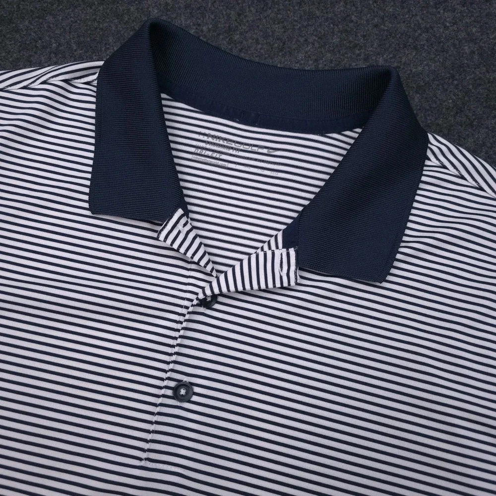Nike‎ Golf Mens XXL White Striped Performance Polo Shirt Dri-fit Contrast Collar